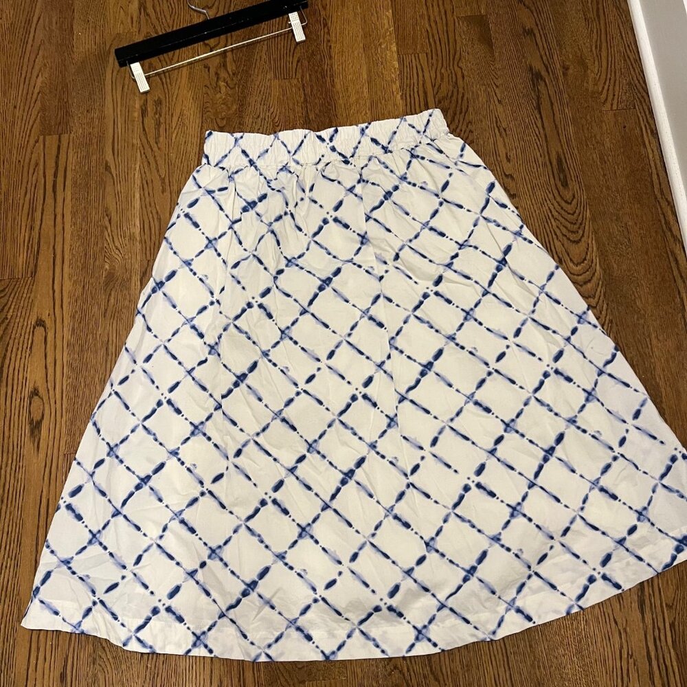Gap Womens Size L Pull-on Midi Skirt Blue Print Lined Pockets